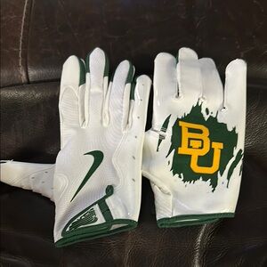 Nike White and Green Baylor university football gloves college/pro silicone